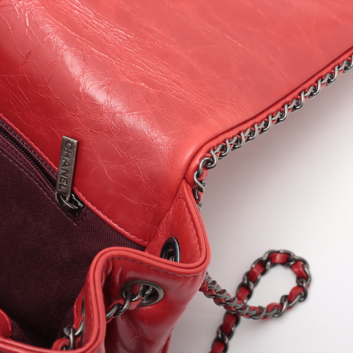 High Quality Chanel Vintage CC Logo Matelasse Calf Chain Around Shoulder Bag Red 