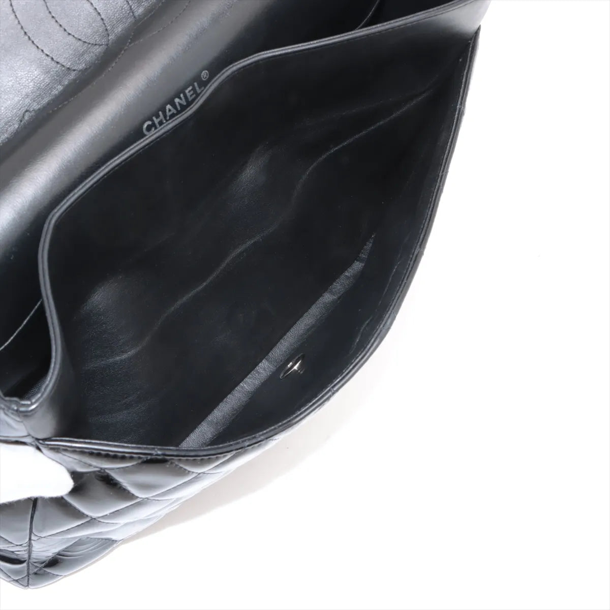Chanel CC Logo Dekamatrasse 34 Maxi Patent Leather Double Flap Double Chain Bag Black * PREORDER *