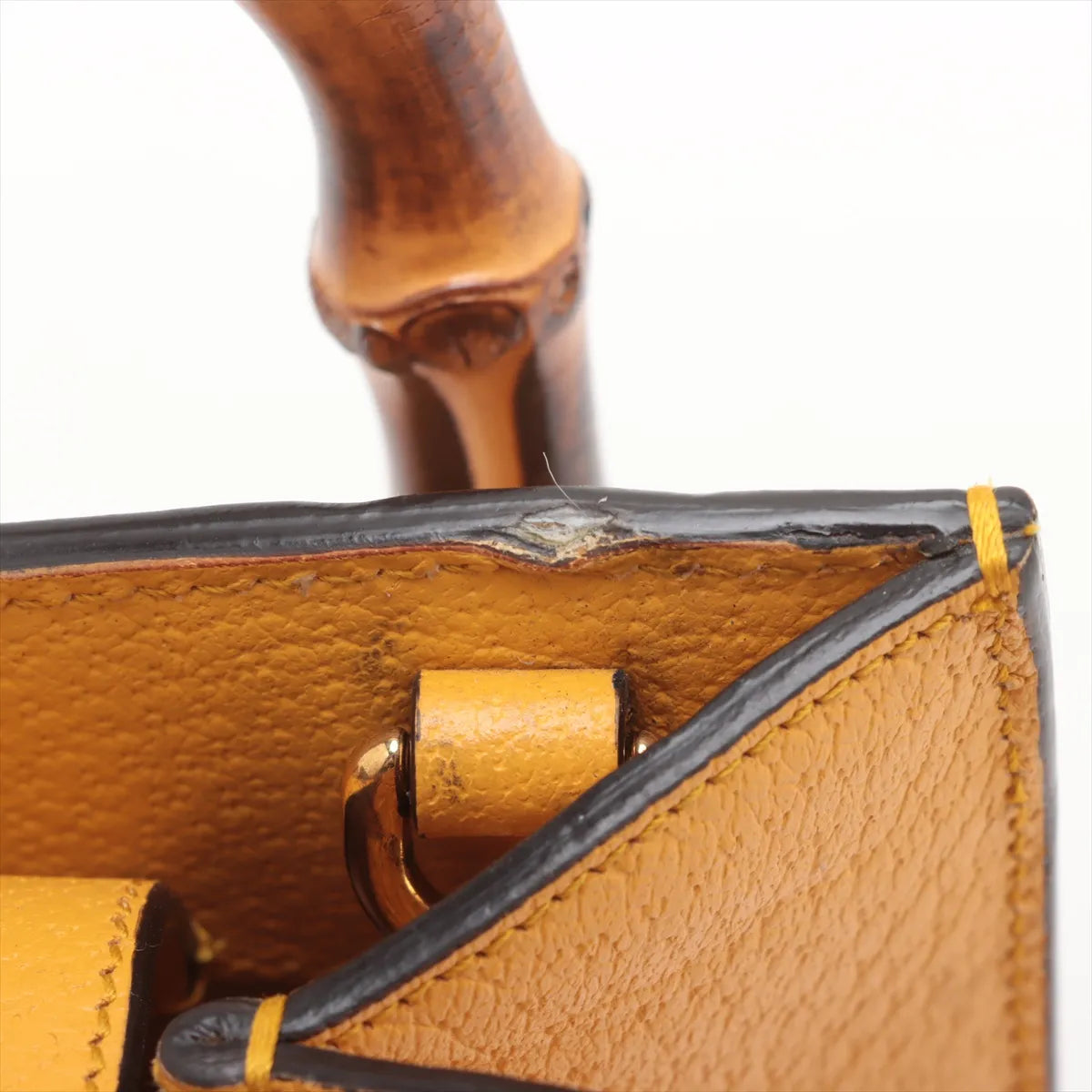 Luxury Buy Second Hand Gucci GG Logo Bamboo Diana Leather Small Tote Bag Yellow