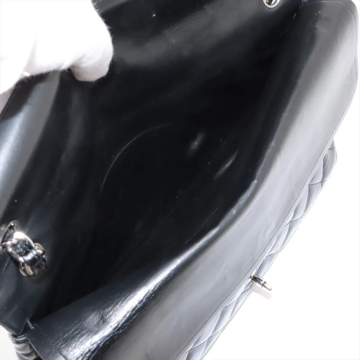 Chanel CC Logo Dekamatrasse 34 Maxi Patent Leather Double Flap Double Chain Bag Black * PREORDER *