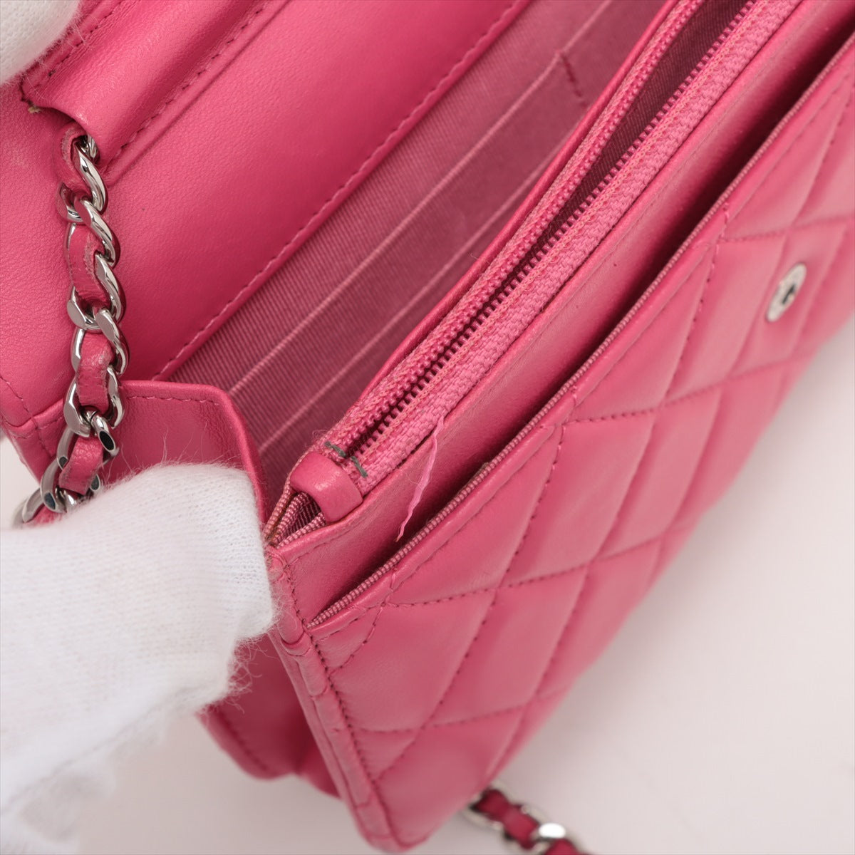 Premium Buy Second Hand Chanel CC Logo Matelasse Lambskin Chain Wallet Bag Pink