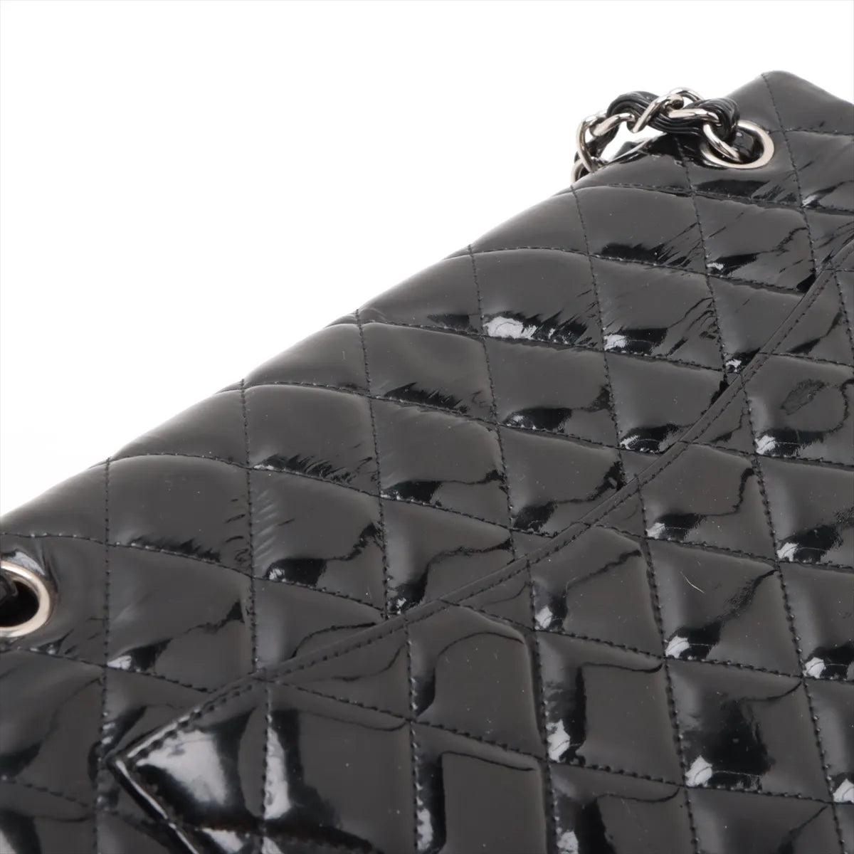 Chanel CC Logo Dekamatrasse 34 Maxi Patent Leather Double Flap Double Chain Bag Black * PREORDER *