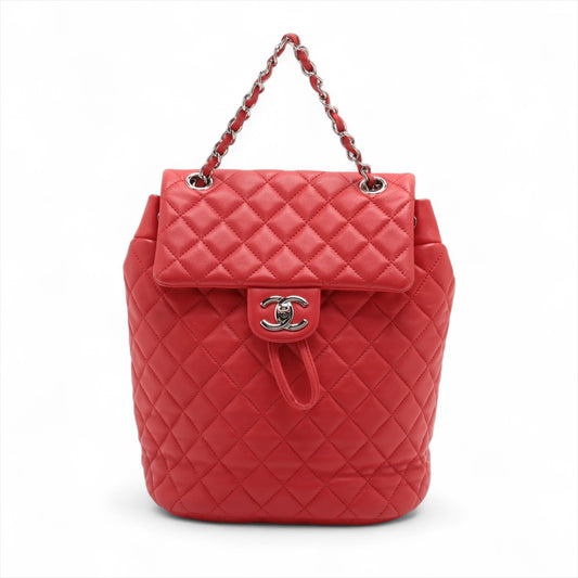 Chanel CC Logo Matelasse Lambskin Chain Drawstring Backpack Red * PREORDER *