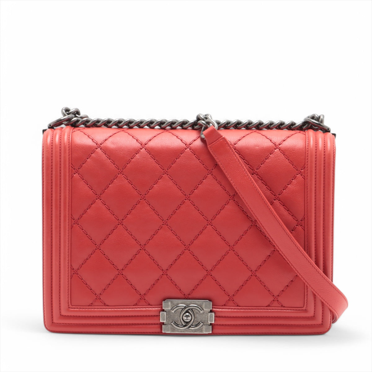 Best Chanel Boy Large Matelasse Lambskin Chain Shoulder Bag Red