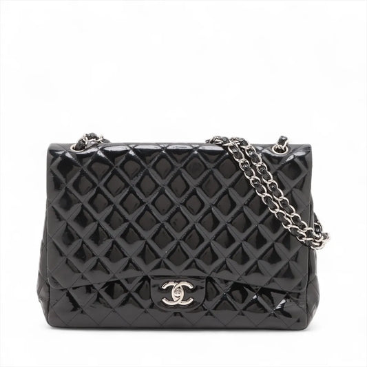 Chanel CC Logo Dekamatrasse 34 Maxi Patent Leather Double Flap Double Chain Bag Black * PREORDER *