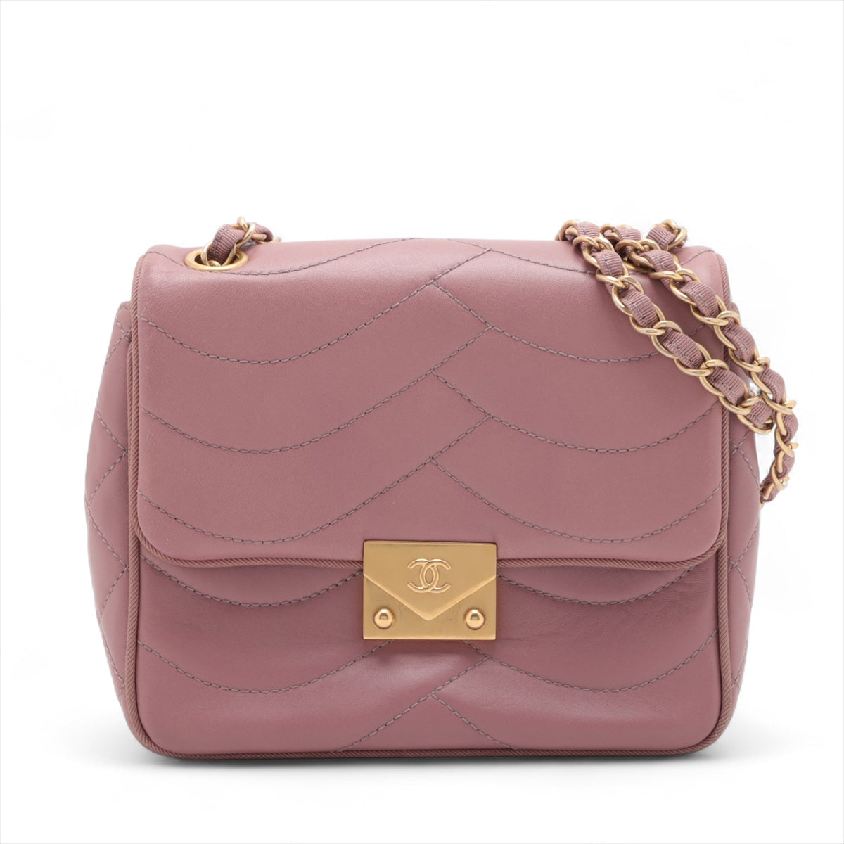 Chanel CC Logo Scallop Lambskin Single Flap Double Chain Bag Old Rose * PREORDER *