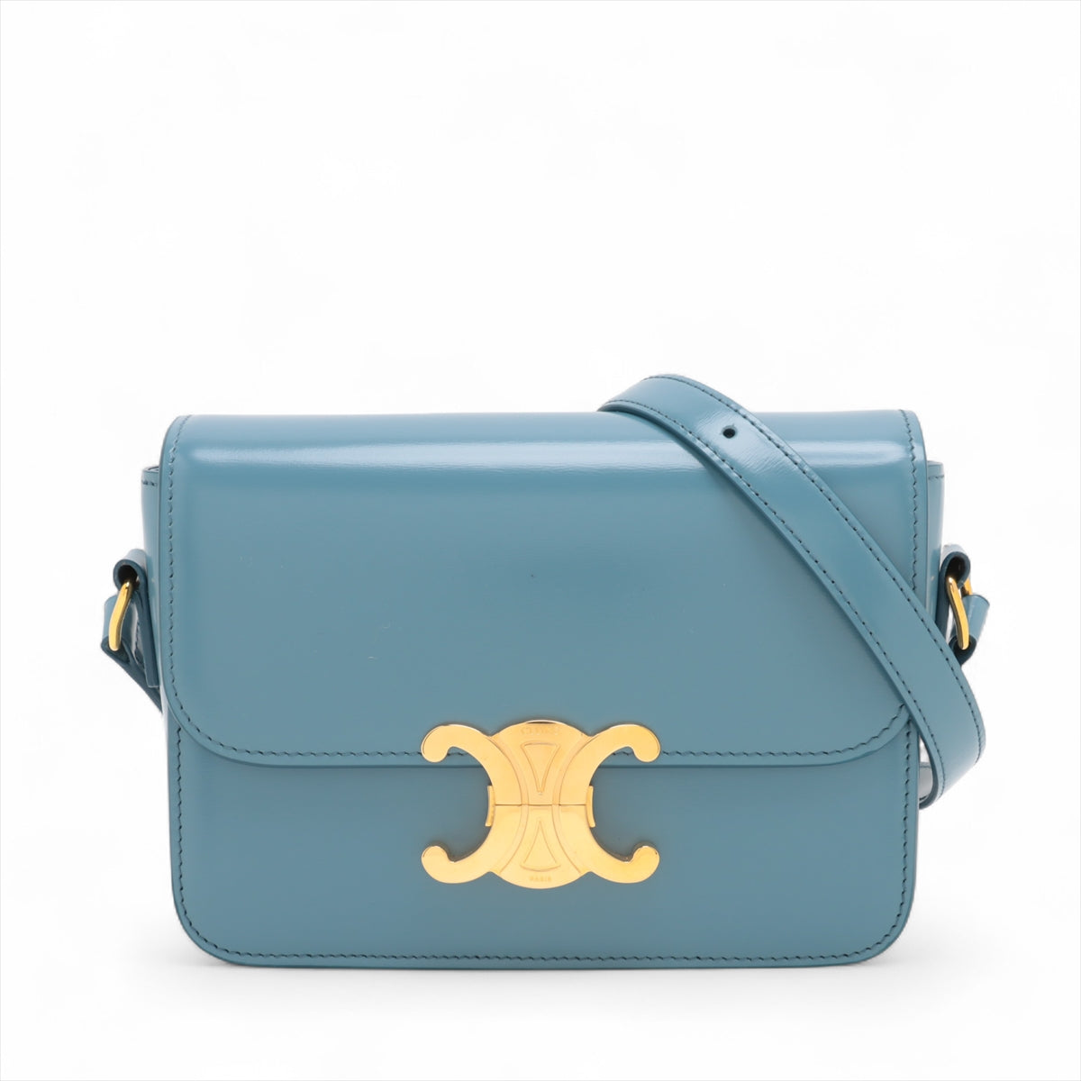 Best Celine Teen Triomphe Leather Shoulder Bag Blue