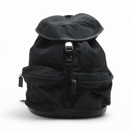 Prada Tessuto Saffiano Nylon Leather Drawstring Backpack Black
