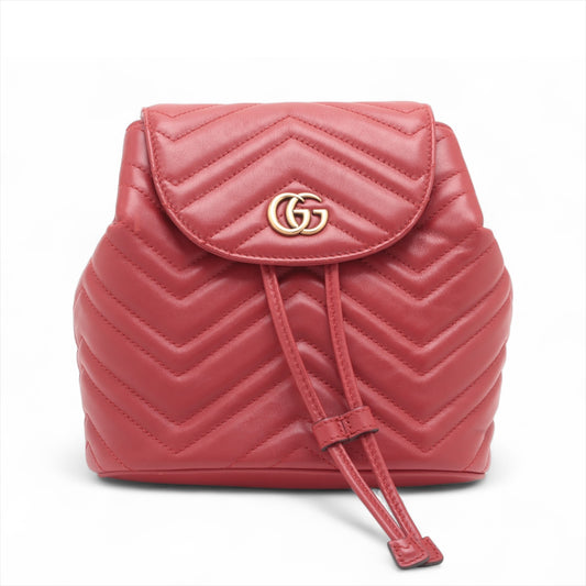 Gucci GG Marmont Chevron Leather Drawstring Chain Backpack Castilian Red * PREORDER *