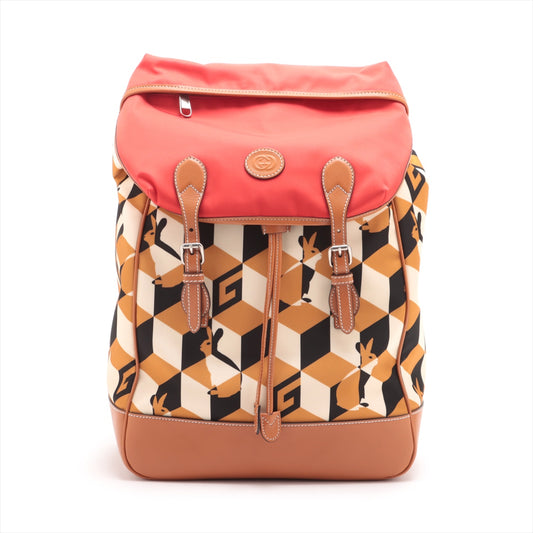 Gucci x Dans Levert Collab Rabbit Nylon and Leather Backpack Red x Brown