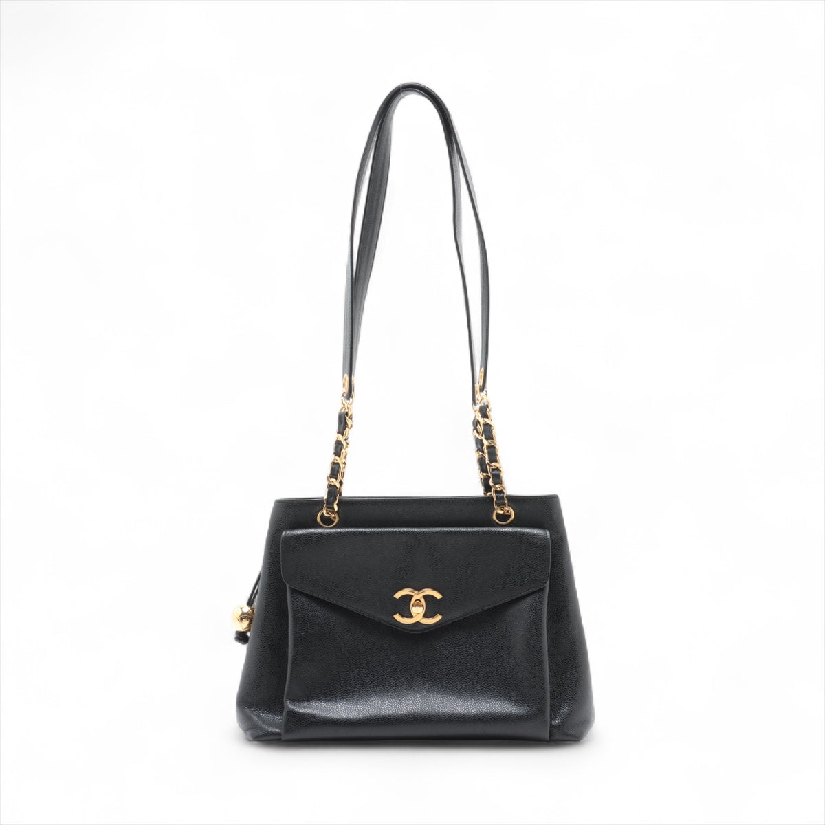 Chanel Vintage CC Logo Caviar Skin Pocket Chain Shoulder Tote Bag Black * PERORDER *