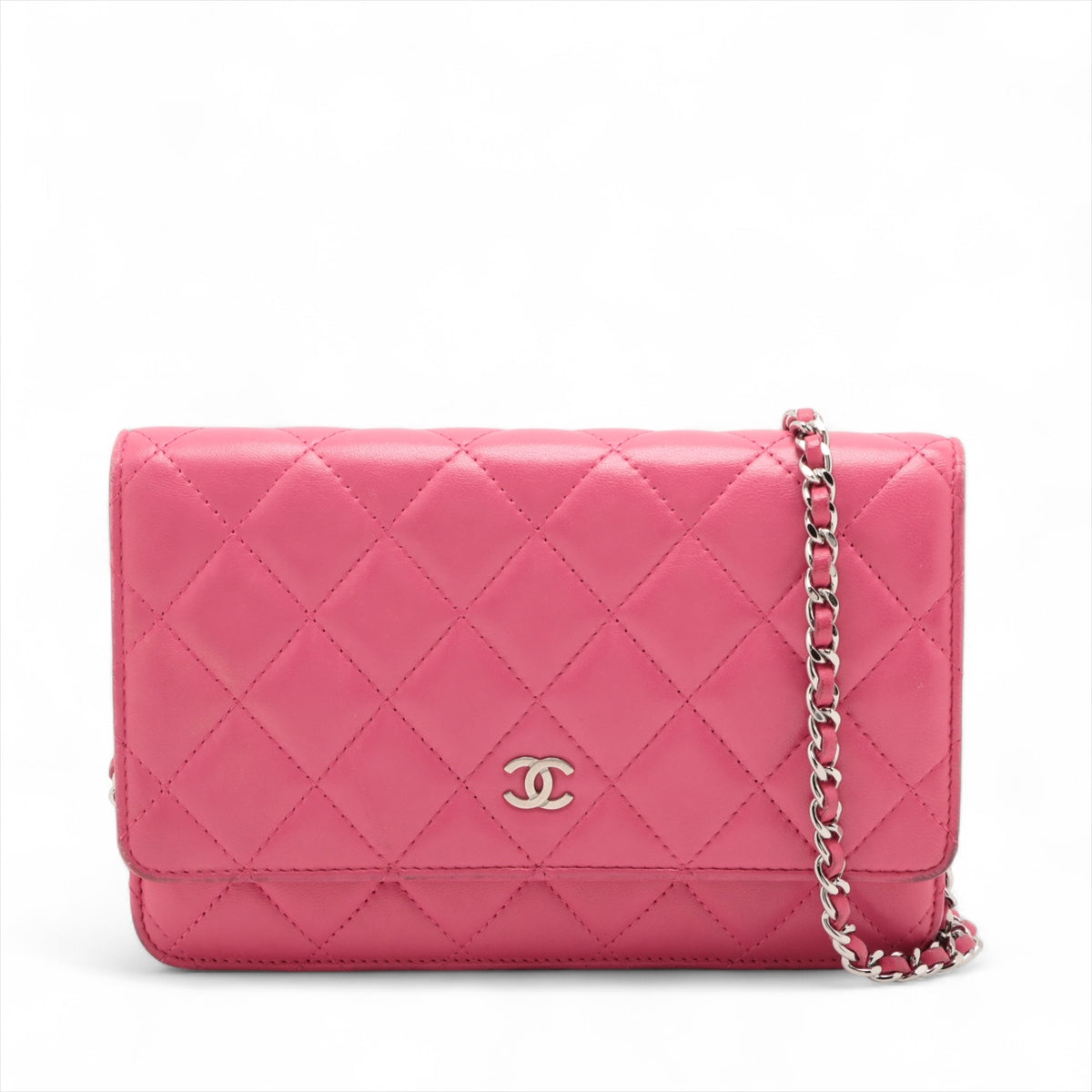 Best Buy Second Hand Chanel CC Logo Matelasse Lambskin Chain Wallet Bag Pink