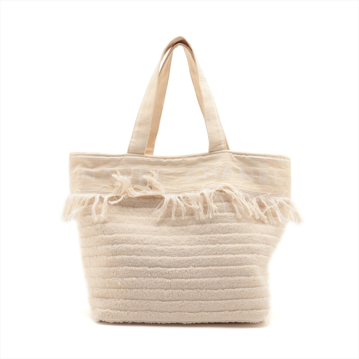 Chanel Logo Cotton Fringe Tote Bag Ivory