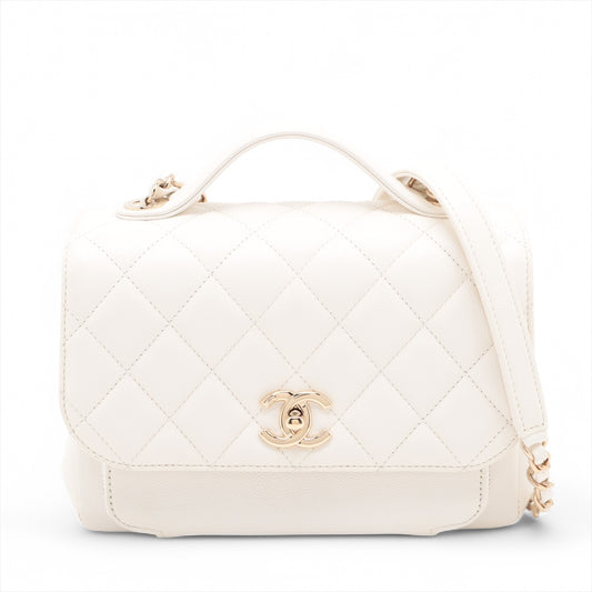 Chanel CC Logo Business Affinity Medium Matelasse Caviar Skin Chain Shoulder Bag White * PREORDER *