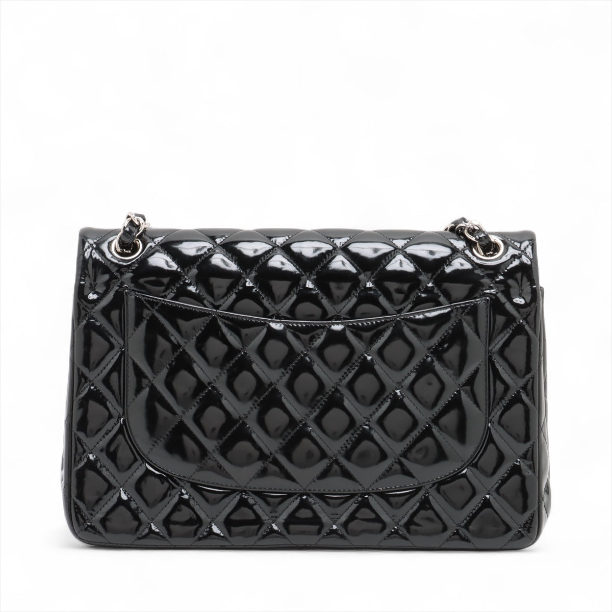 #1 Chanel CC Logo Dekamatrasse 30 Large Patent Leather Double Flap Double Chain Bag Black