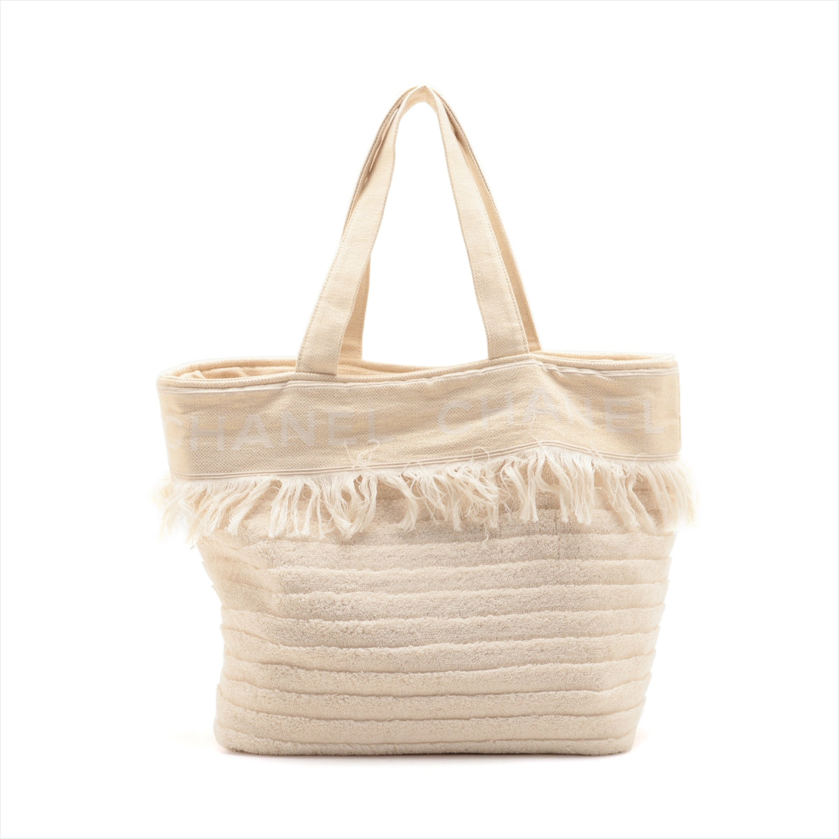 Chanel Logo Cotton Fringe Tote Bag Ivory