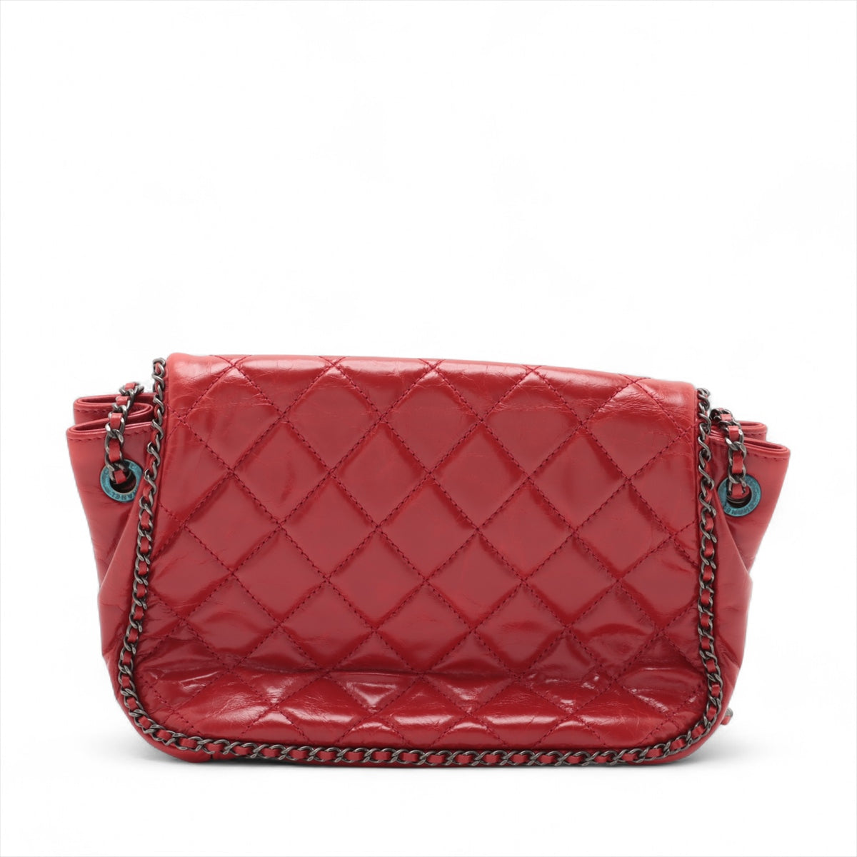 #1 Chanel Vintage CC Logo Matelasse Calf Chain Around Shoulder Bag Red 