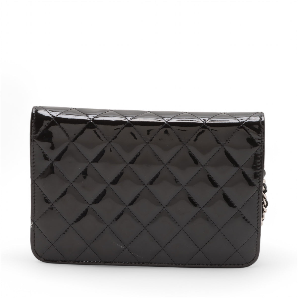 #1 Chanel CC Logo Matelasse Patent Leather Chain Wallet Black