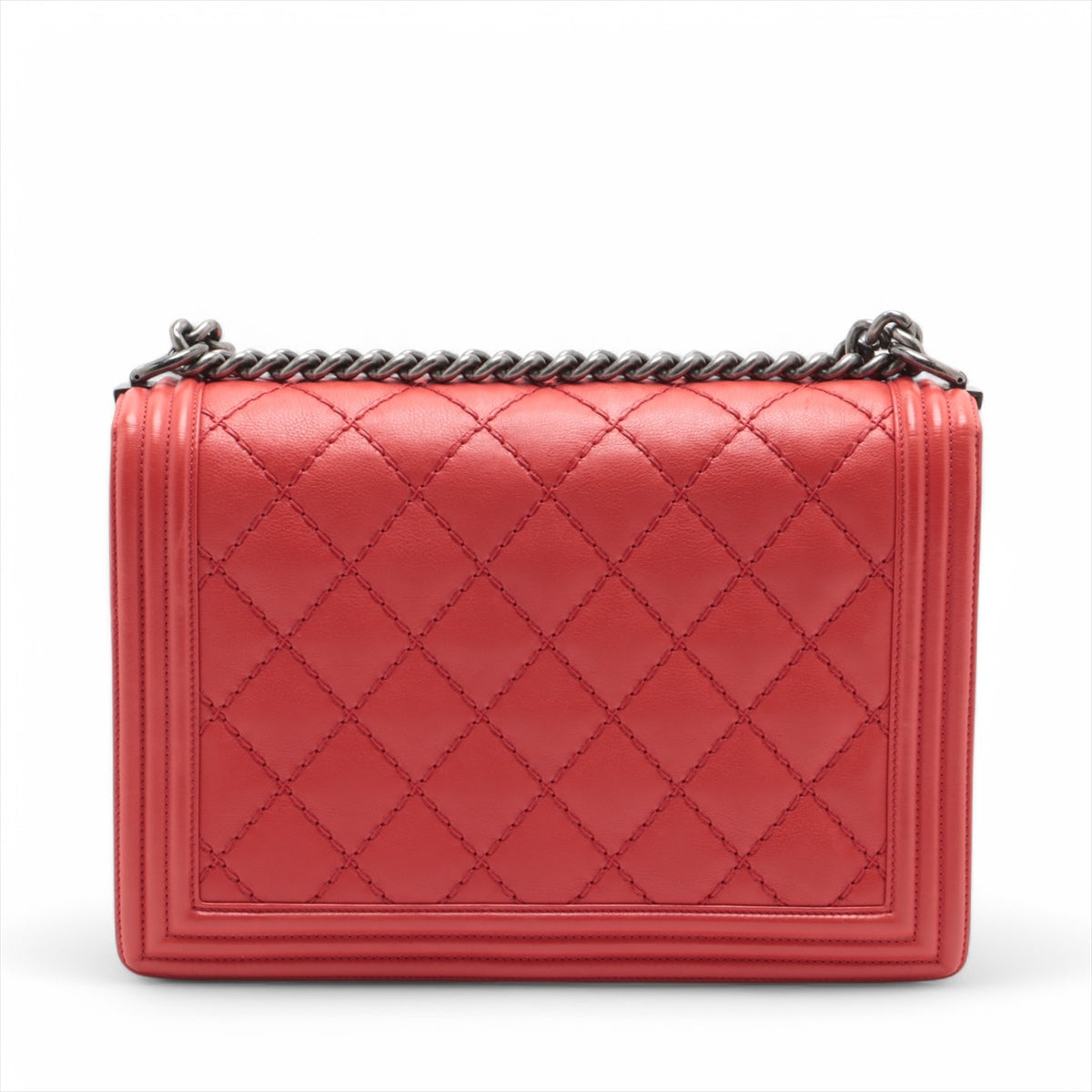 #1 Chanel Boy Large Matelasse Lambskin Chain Shoulder Bag Red