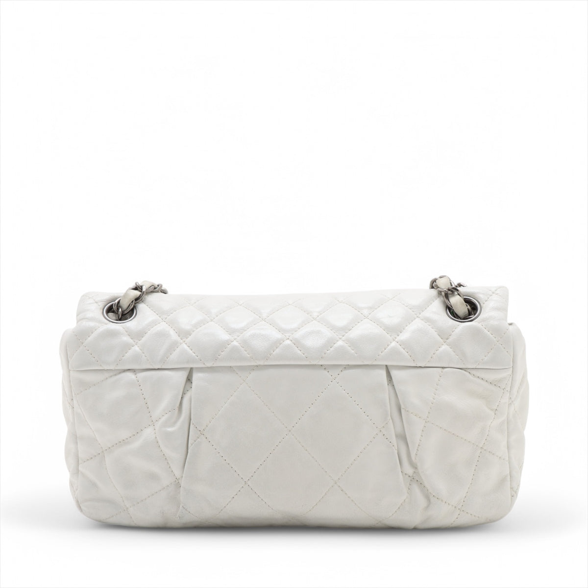 #1 Chanel CC Logo Matelasse Lambskin Single Flap Double Chain Bag White