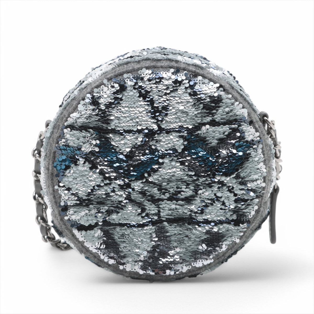 Chanel CC Logo Sequins x Wool Chain Round Shoulder Bag Gray * PREORDER *