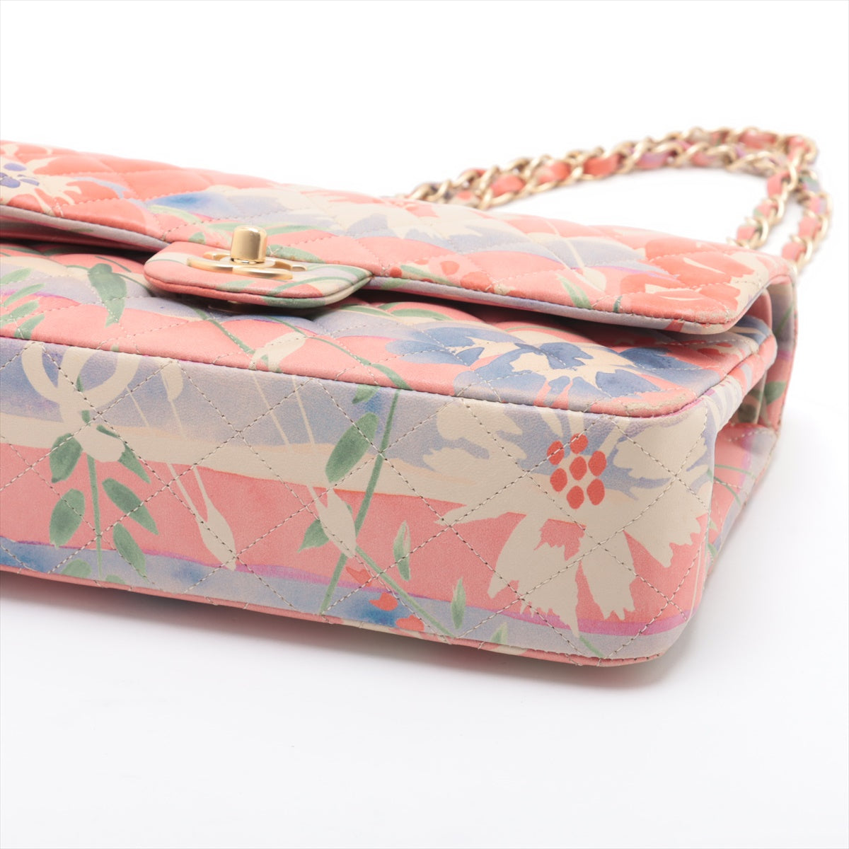 Chanel CC Logo Multicolor Watercolor Floral Matelasse Lambskin Double Flap Double Chain Bag Pink * PREORDER *