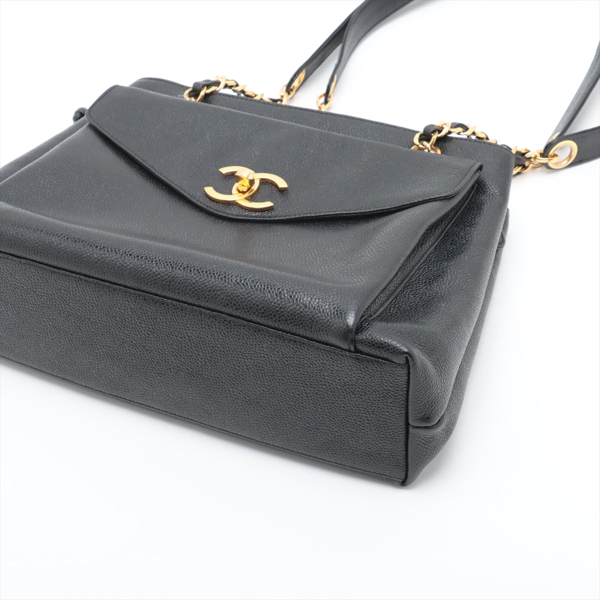 Chanel Vintage CC Logo Caviar Skin Pocket Chain Shoulder Tote Bag Black * PERORDER *