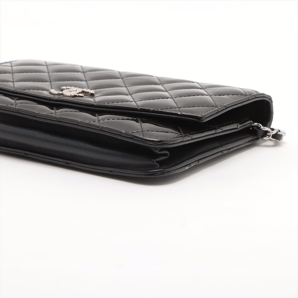 Buy Chanel CC Logo Matelasse Patent Leather Chain Wallet Black