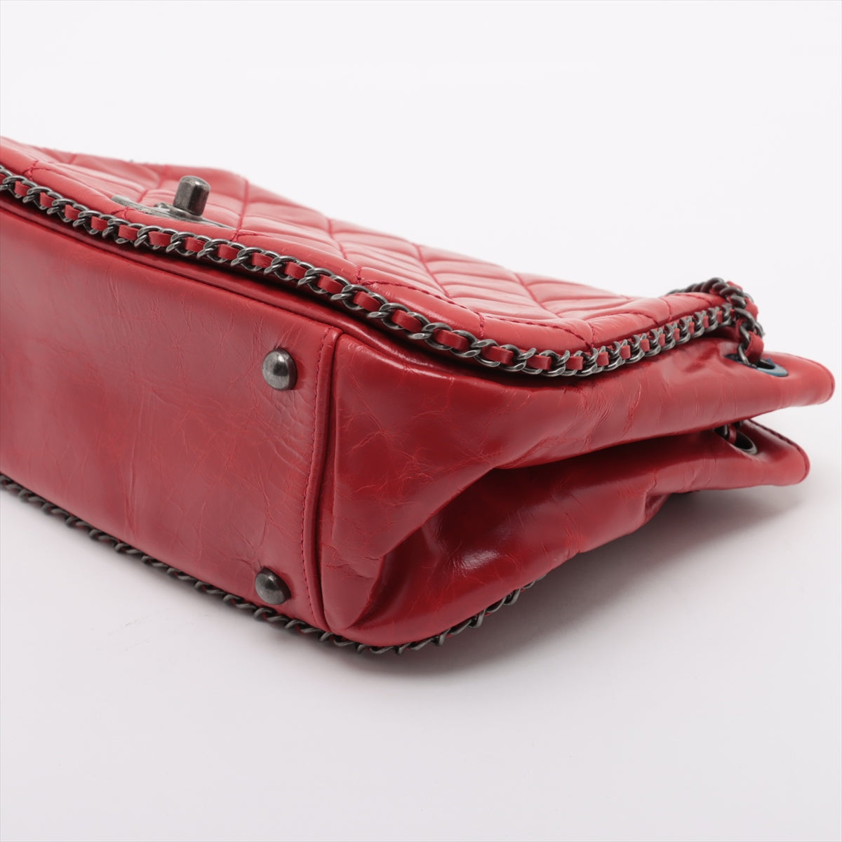 Buy Chanel Vintage CC Logo Matelasse Calf Chain Around Shoulder Bag Red 