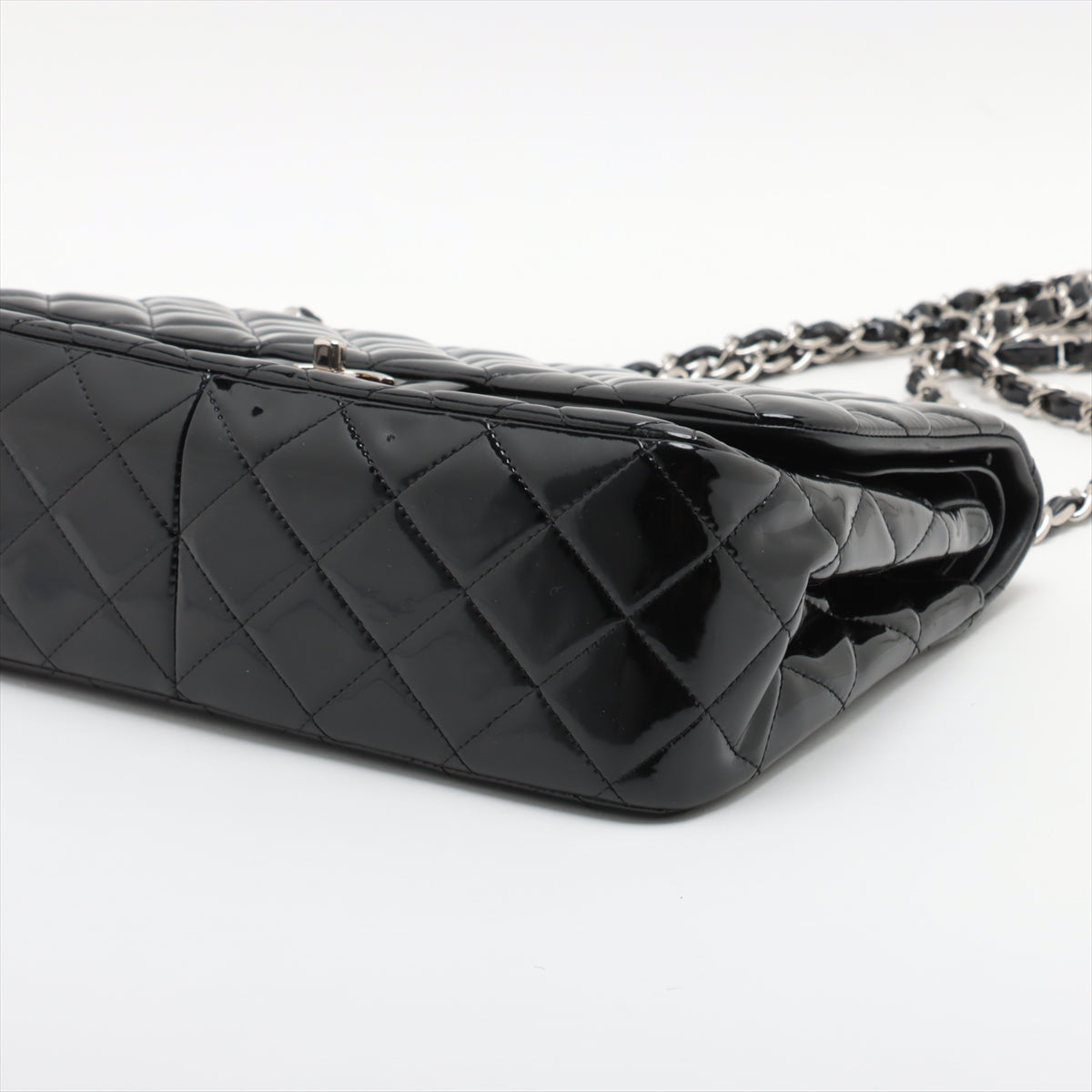 Buy Chanel CC Logo Dekamatrasse 30 Large Patent Leather Double Flap Double Chain Bag Black