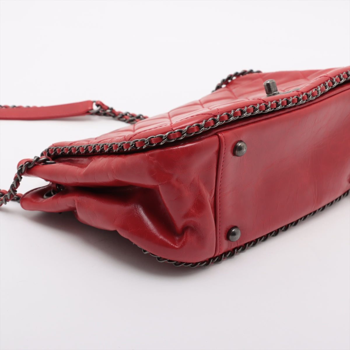 Best Seller Chanel Vintage CC Logo Matelasse Calf Chain Around Shoulder Bag Red 