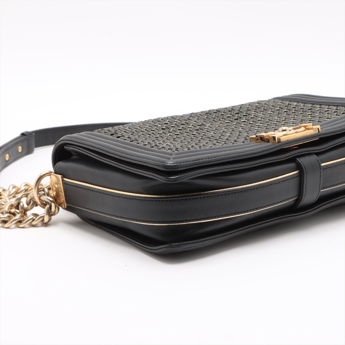 Chanel Boy 28 Limited Edition Woven Reverso Lambskin Chain Shoulder Bag Black Large * PREORDER *