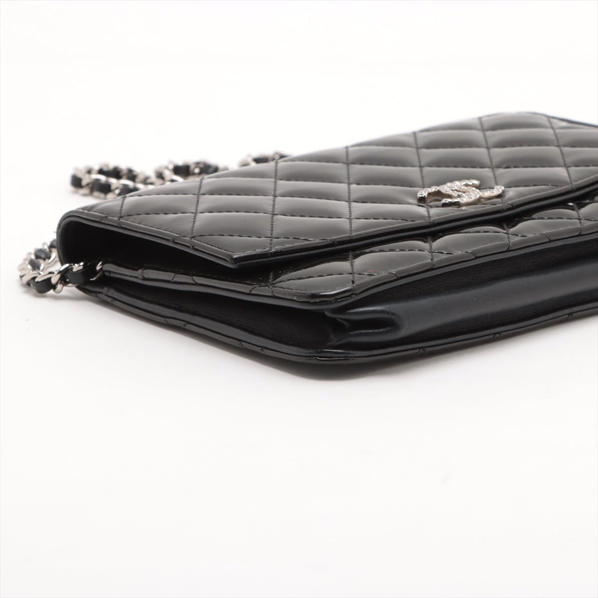 Best Seller Chanel CC Logo Matelasse Patent Leather Chain Wallet Black