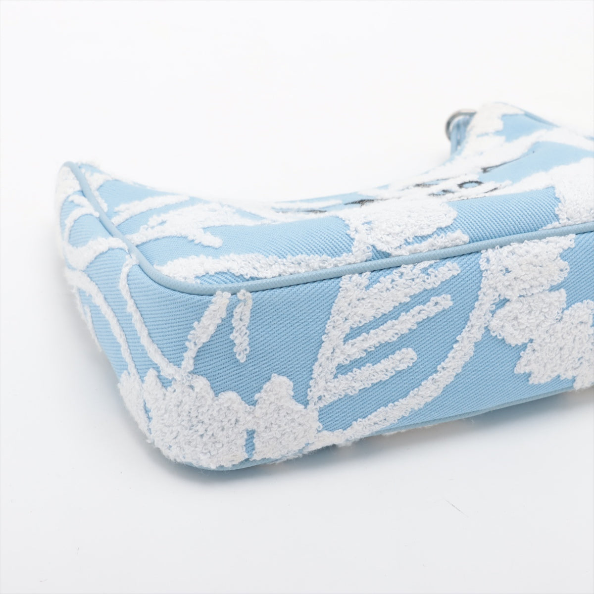 Prada Embroidered Floral Re-edition Canvas Shoulder Bag Blue *  PREORDER *
