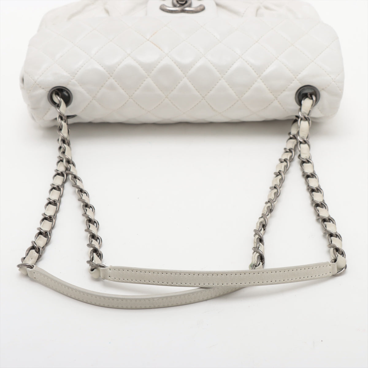 Top Chanel CC Logo Matelasse Lambskin Single Flap Double Chain Bag White
