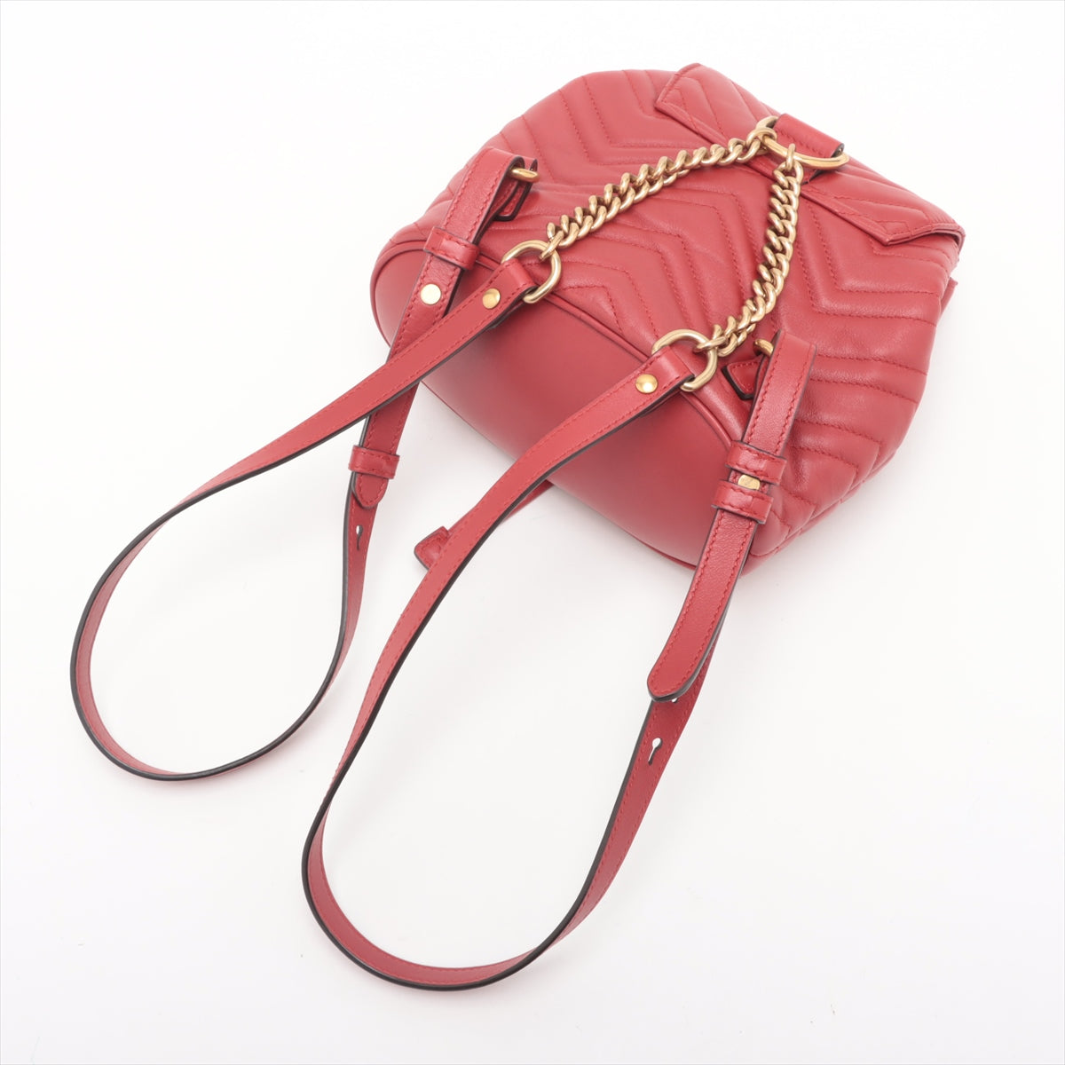 Gucci GG Marmont Chevron Leather Drawstring Chain Backpack Castilian Red * PREORDER *