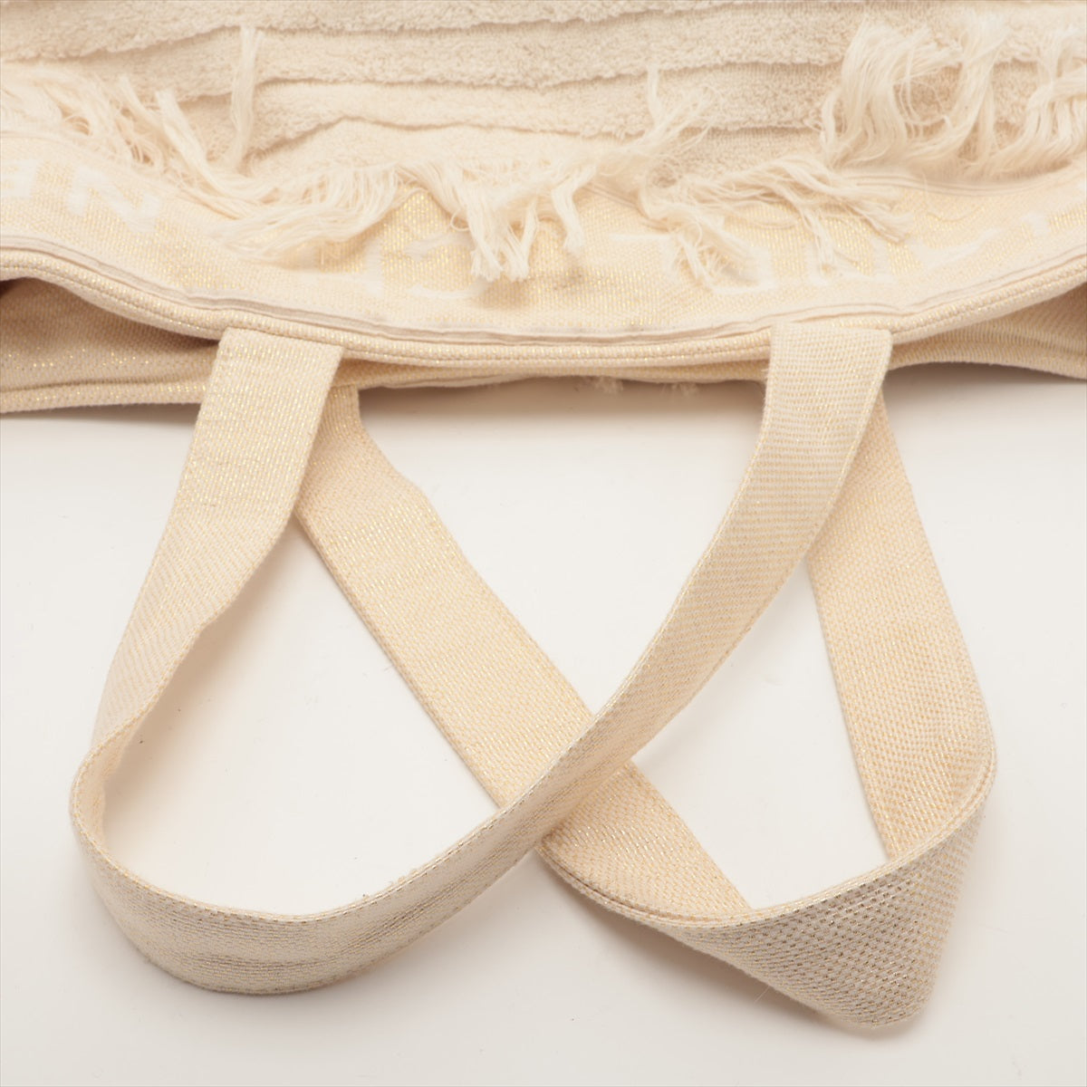 Chanel Logo Cotton Fringe Tote Bag Ivory