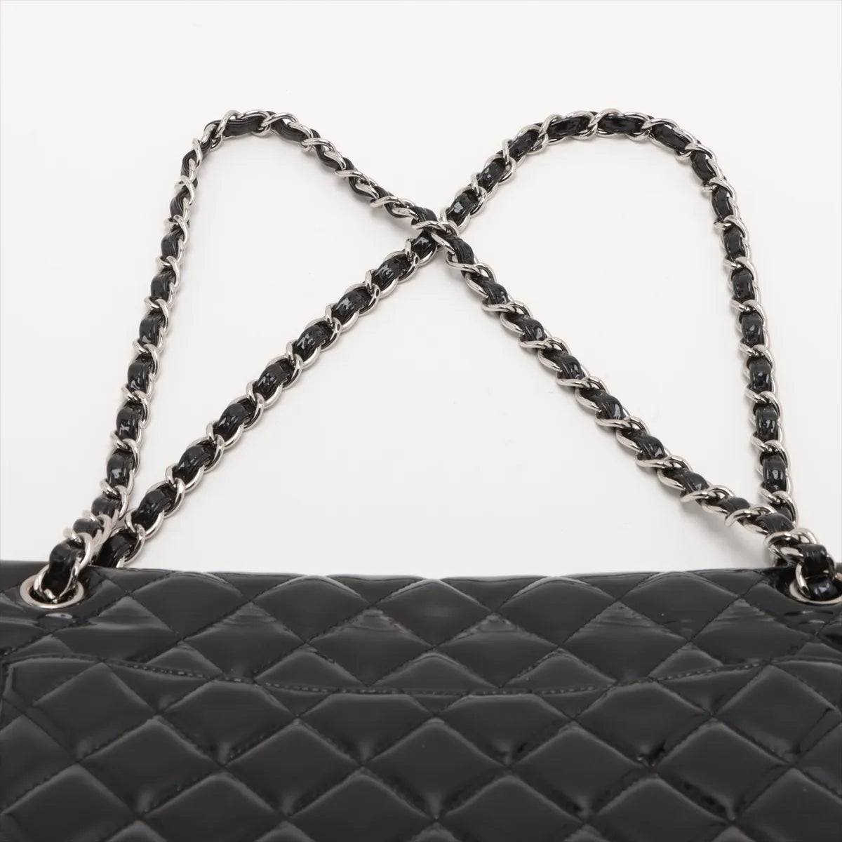 Chanel CC Logo Dekamatrasse 34 Maxi Patent Leather Double Flap Double Chain Bag Black * PREORDER *