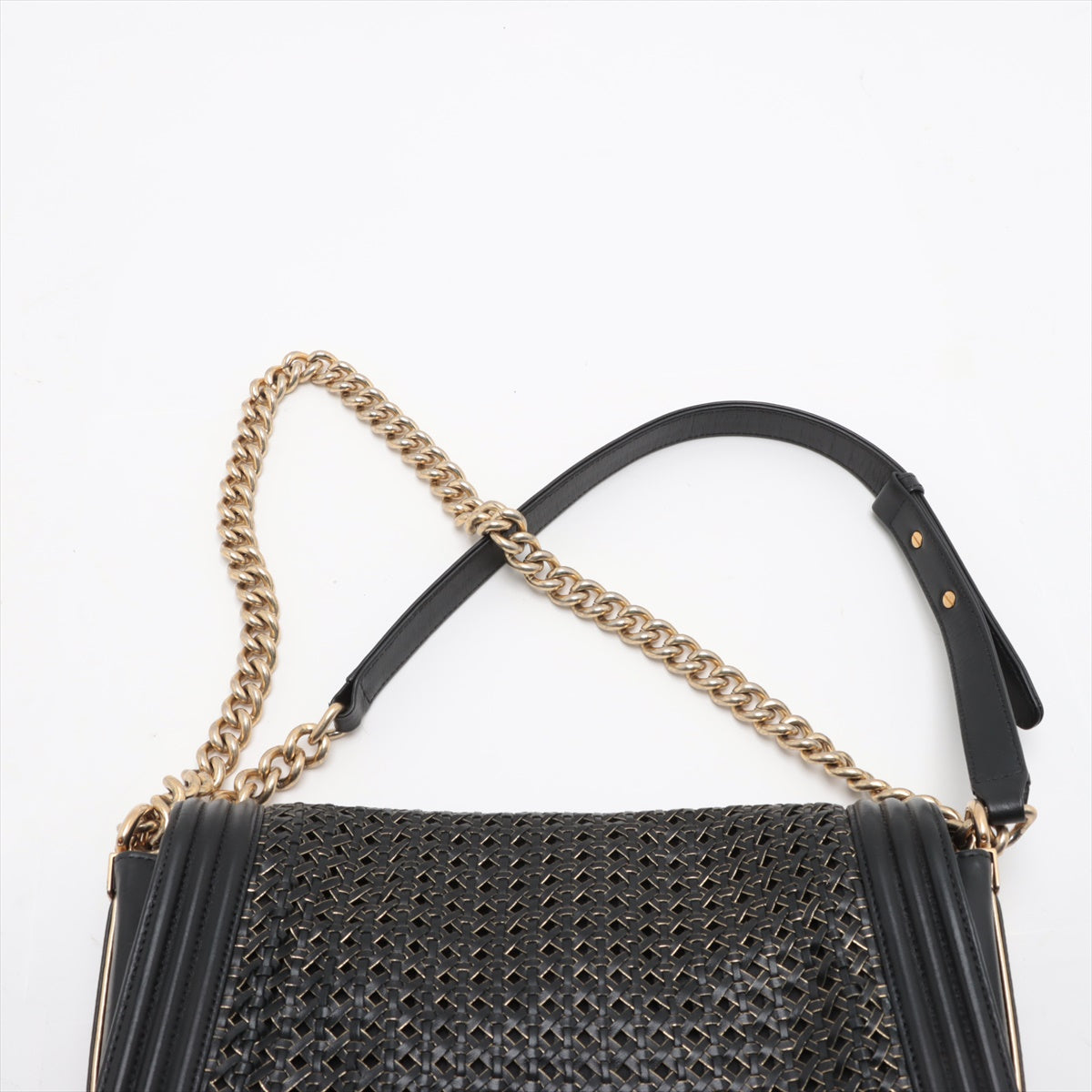 Chanel Boy 28 Limited Edition Woven Reverso Lambskin Chain Shoulder Bag Black Large * PREORDER *