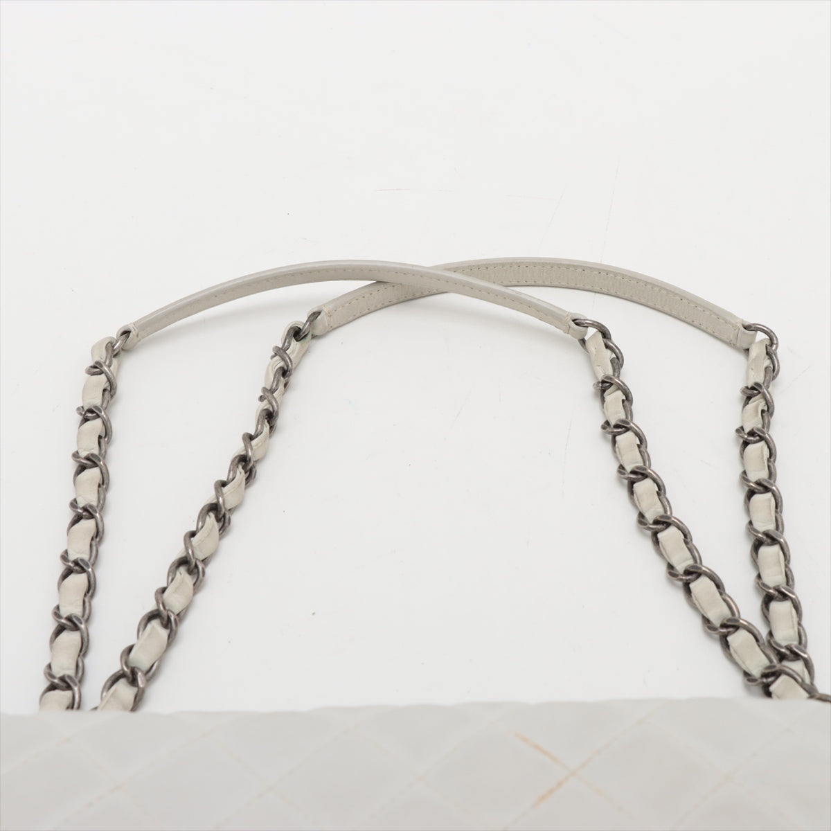 Branded Chanel CC Logo Matelasse Lambskin Single Flap Double Chain Bag White