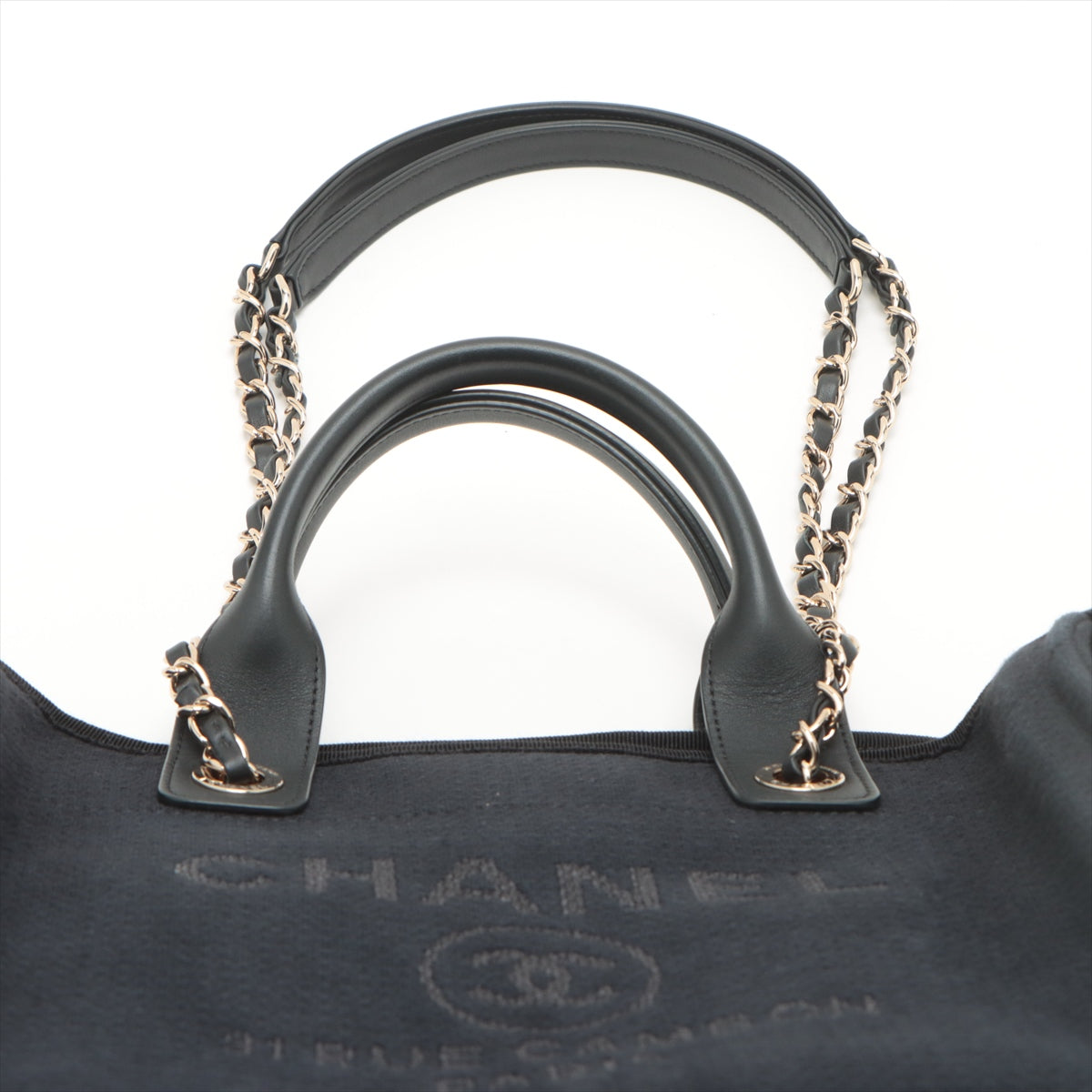 Chanel Deauville MM Canvas Chain Two-Way Tote Bag Navy Blue * PREORDER *