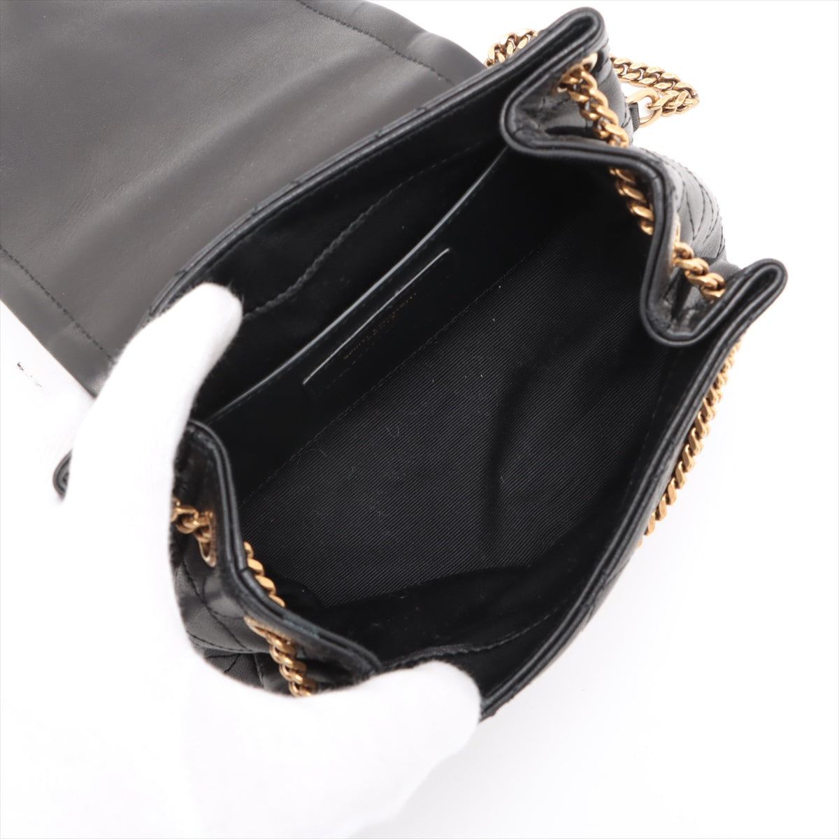 Branded Saint Laurent Paris Mini Nolita Leather Chain Shoulder Bag Black