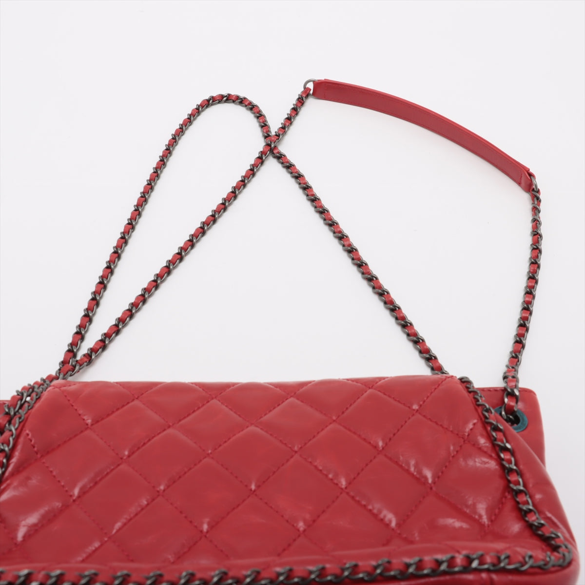 Branded Chanel Vintage CC Logo Matelasse Calf Chain Around Shoulder Bag Red 
