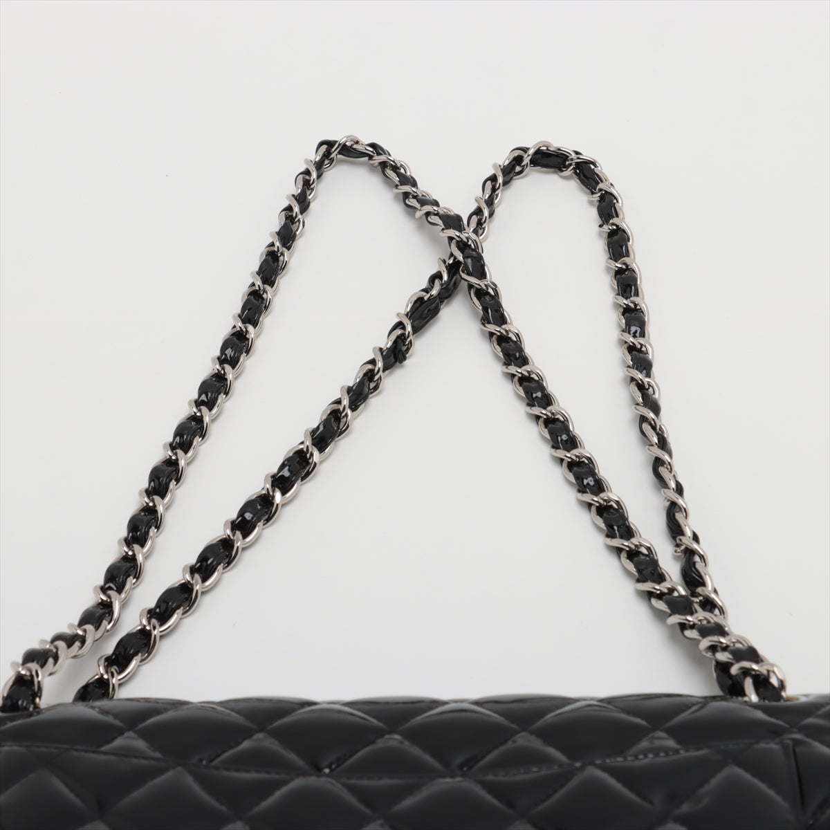 Branded Chanel CC Logo Dekamatrasse 30 Large Patent Leather Double Flap Double Chain Bag Black