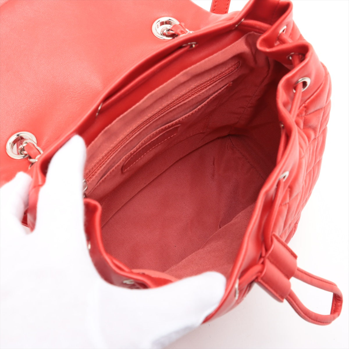 Chanel CC Logo Matelasse Lambskin Chain Drawstring Backpack Red * PREORDER *