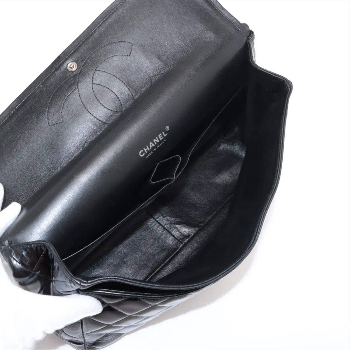 Chanel CC Logo Dekamatrasse 34 Maxi Patent Leather Double Flap Double Chain Bag Black * PREORDER *