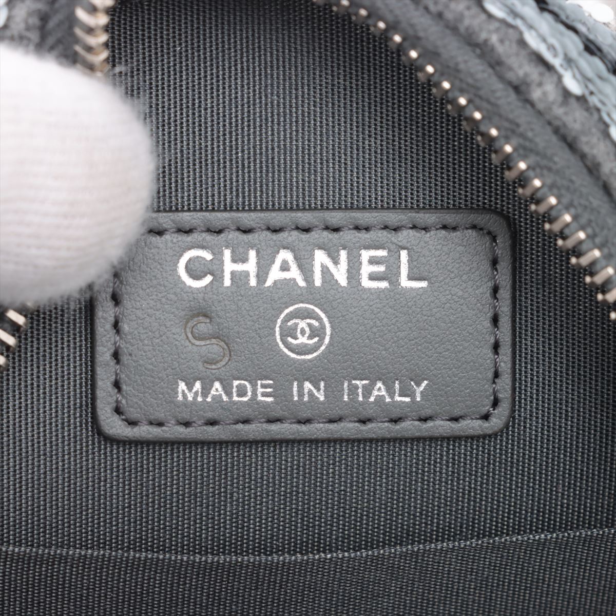 Chanel CC Logo Sequins x Wool Chain Round Shoulder Bag Gray * PREORDER *