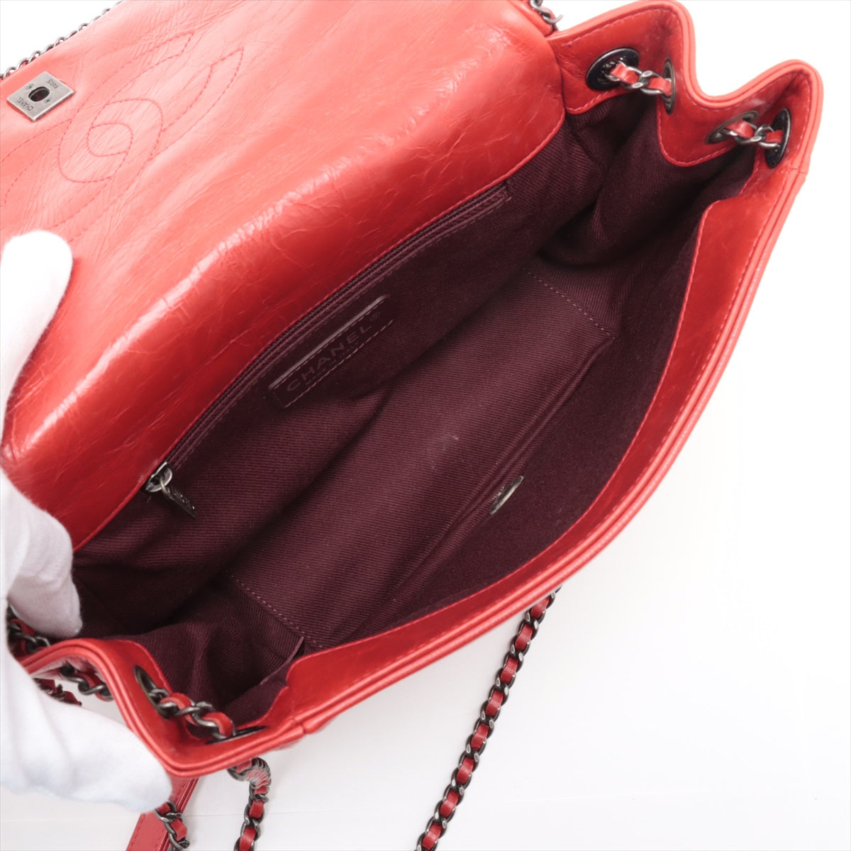 Top rated Chanel Vintage CC Logo Matelasse Calf Chain Around Shoulder Bag Red 