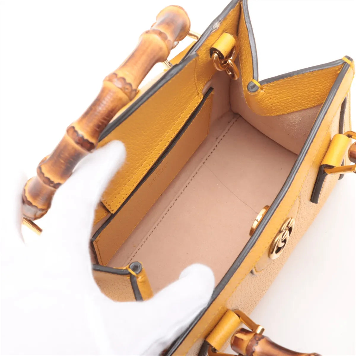 Quality Buy Second Hand Gucci GG Logo Bamboo Diana Leather Small Tote Bag Yellow