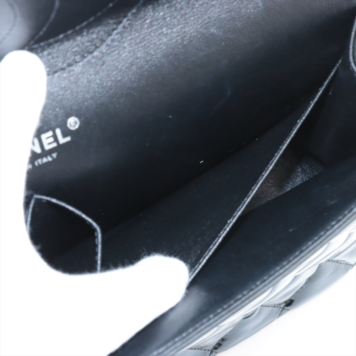 Quality Chanel CC Logo Dekamatrasse 30 Large Patent Leather Double Flap Double Chain Bag Black